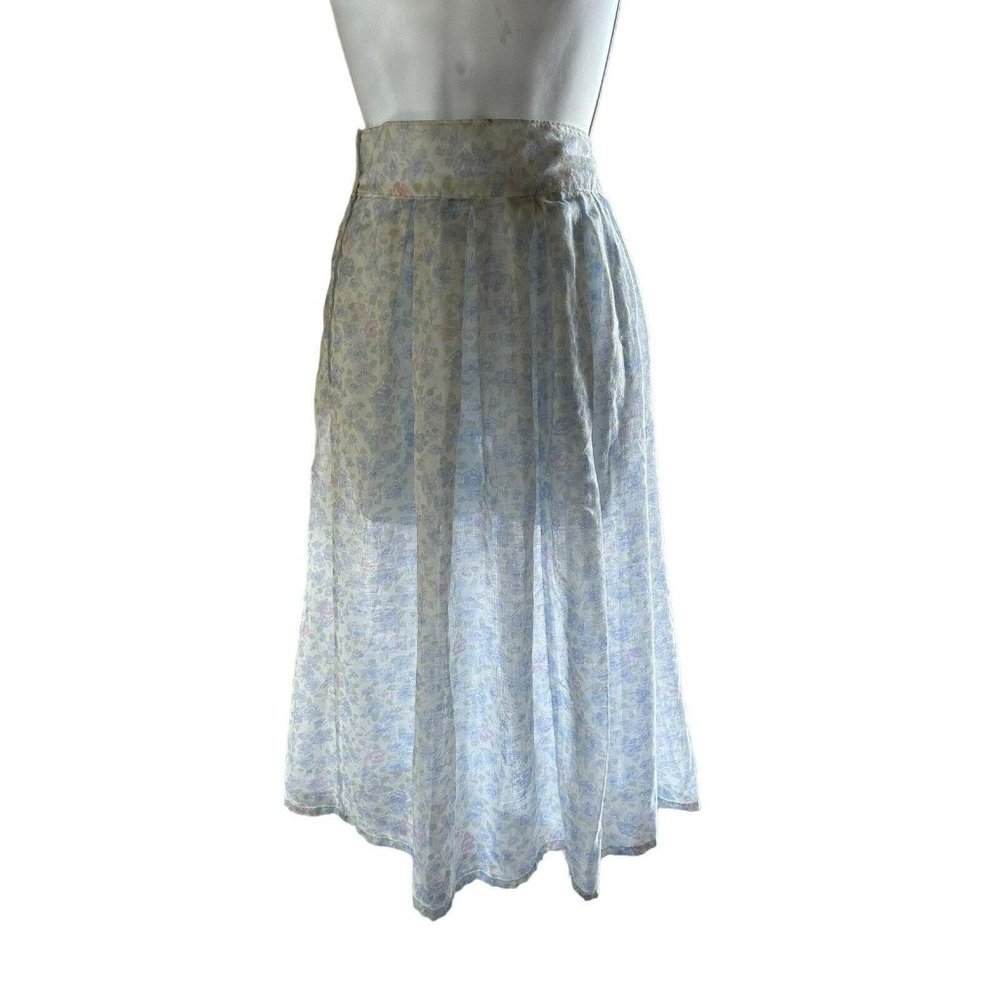 Vintage You Babes Womens 13 Pastel Floral Cottagecore Sheer Pleated Maxi Skirt